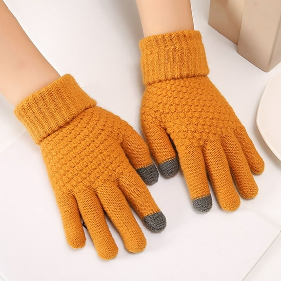 D GROEE 1 Pair Full Fingers Knitting Gloves Soft Lining High Elastic Unisex Thickened Gloves Cycling Supplies