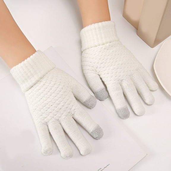D GROEE 1 Pair Full Fingers Knitting Gloves Soft Lining High Elastic Unisex Thickened Gloves Cycling Supplies
