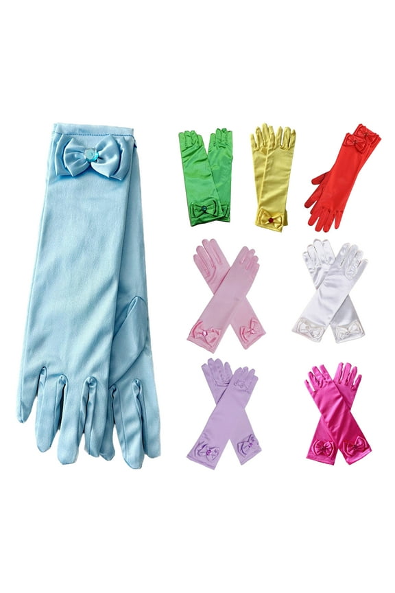 1 Pair Gloves Princess Dress Up Long Gloves Shiny Silky Satin Gloves for Kids Party, Wedding, Formal Pageant, Ages 3 to 8 Years Old