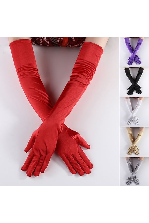 zobvuyeg 1 Pair Long Elbow Satin Gloves, Long Gloves 20.5inch Opera Gloves Evening Dancing Party Glove for Women