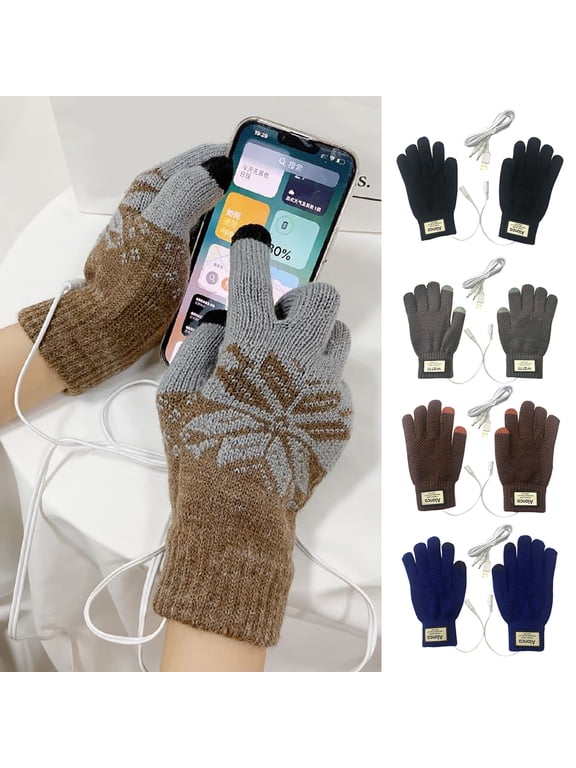 1 Pair Men's USB Heated Gloves Mitten Full Fingerless Winter Hands Warmer Heated Cycling Gloves for Outdoor