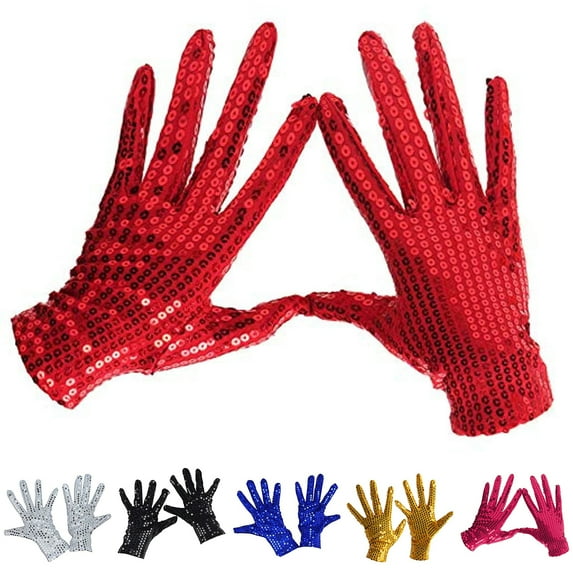 D-GROEE 1 Pair Performance Sequin Gloves Glitter Gloves Sequin Dance Gloves for Dressing Accessory One Size Stage Show Gloves for Adult