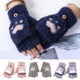 thumbnail image 1 of D-GROEE 1 Pair Plush Flip Cover Cartoon Cat Claw Mittens Winter Warm Fingerless Gloves Soft Half Finger Mittens Gloves for Women Girls, 1 of 8