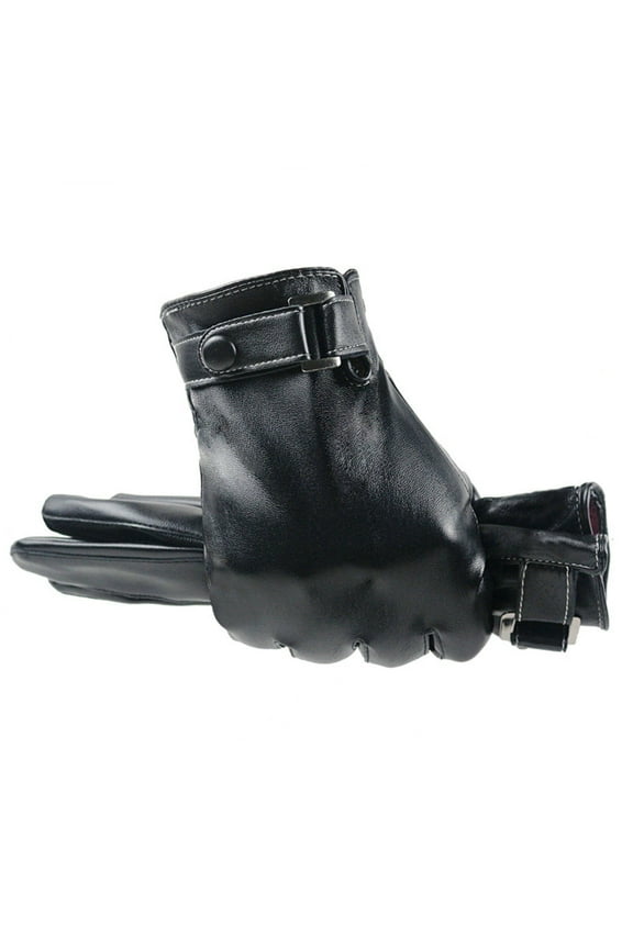 1 Pair Winter Faux Leather Gloves for Men, Warm Thermal Touchscreen Texting Typing Driving Motorcycle Gloves With Plush Lining