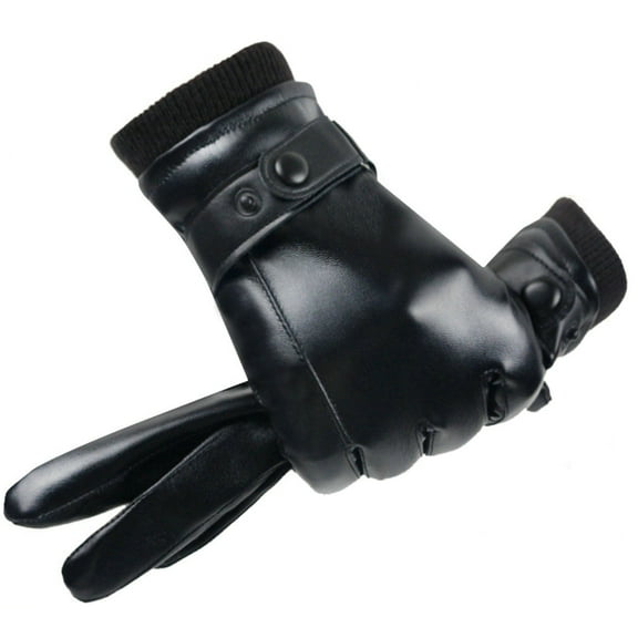 D-GROEE 1 Pair Winter Faux Leather Gloves for Men, Warm Thermal Touchscreen Texting Typing Driving Motorcycle Gloves With Plush Lining