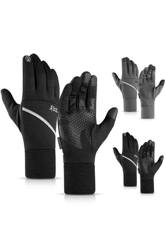 1 Pair Winter Touchscreen Gloves for Men Women Warm Anti-Slip Reflective Strip Plush Lining Ribbed Cuffs Glove