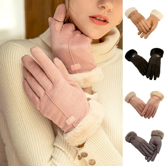 D-GROEE 1 Pair Women's Winter Suede Gloves Touchscreen Gloves Soft Warm Plush Lined Gloves for Riding