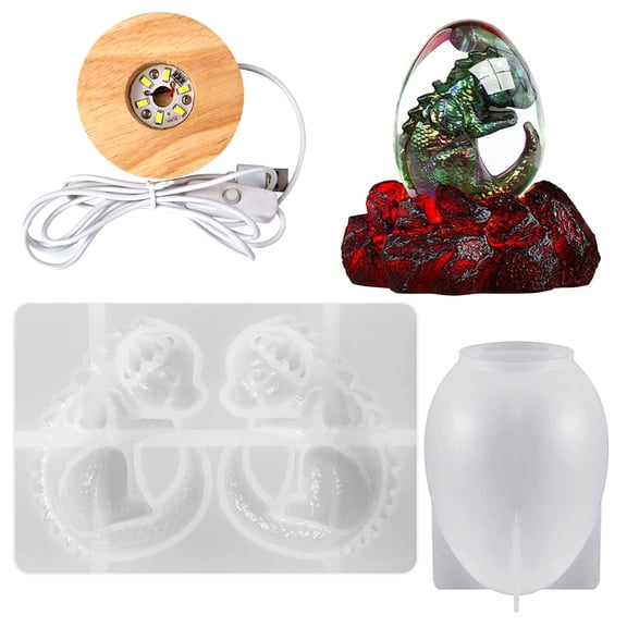 D-GROEE 1 Set Dragon Egg Silicone Mold, Dragon Egg Mold for Resin Casting with Lamp Base, 3D Dragon Egg Silicone Mold Set for DIY Resin Epoxy Casting Craft, Polymer Clay, Home Decoration, Gift