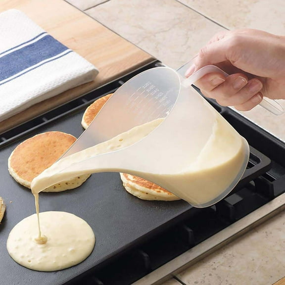 D-GROEE 1000ml Sharp Funnel Pitcher with Scale, Large Capacity Easy Pour Plastic Measuring Cup with Long Spout, Bakeware Mold, Candle, Cake Mold, Oils