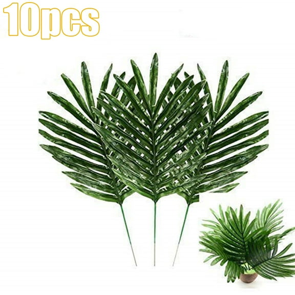 D-GROEE 10Pcs Artificial Palm Leaves with Faux Stems Tropical Plant Leaves Monstera Leaves Safari Leaves for Hawaiian Luau Party Jungle Beach Table Leave Decorations