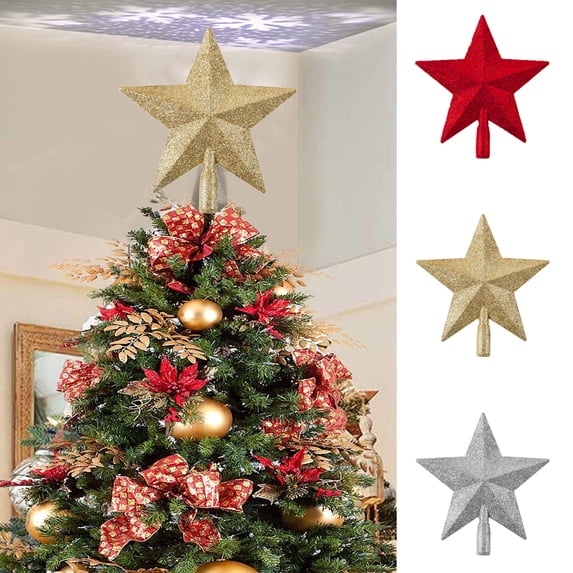 D-GROEE 15cm Glittered Christmas Star Tree Topper Decorative Treetop Shatterproof Star for Christmas Tree Crown Xmas Holiday Home Party Wedding Ornament Decoration 3PCS