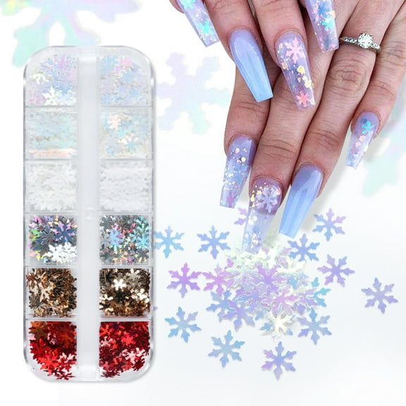 D-GROEE 2 Boxes Snowflake Nail Decor Creative Shape Vibrant Color Sparkling Shiny Visual Effect Wide Application Decorative PET Colorful Luxury Sequins Snowflake Paillette Flakes for Nail Salon