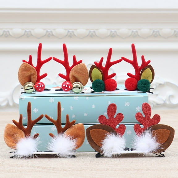 D-GROEE 2 Pairs Christmas Reindeer Antler Hair Clip Cute Elk Santa Claus Hairpin for Women Girls Children Princess Hair Accessories