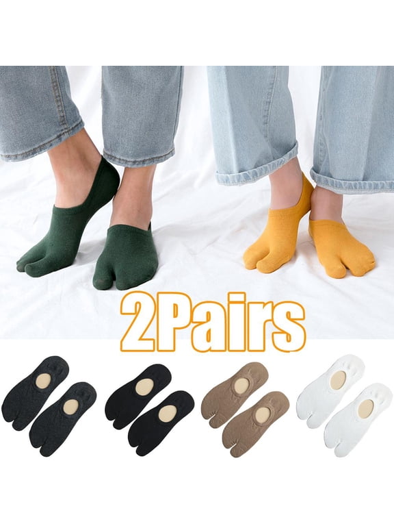 2 Pairs Cotton Men Women Unisex Casual Sandal Split Two Toe Elastic Low Cut Flip Flops Socks