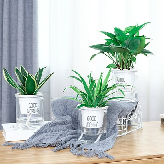 D-GROEE 2 Sets Flower Plant Pot for Indoor Plants,Automatic Water-Absorbing Double-Layer Hydroponic Water Storage Plastic Flower Planter Pots