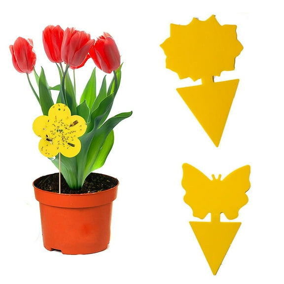 D-GROEE 20Pcs Dual-Sided Yellow Sticky Traps for Indoor/Outdoor Use, Gnat Trap for Flying Plant Insect Such as Whiteflies, Aphids, Fruit Fly, Leafminers, etc - Butterfly Flower and Sunflower Shape