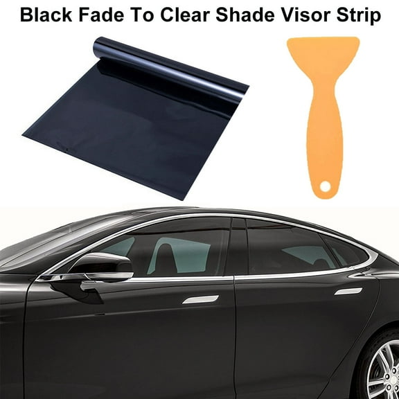 D-GROEE 20x150cm Car Window Sun Visor Strip Film Glossy DIY Car Front Windshield Protect Shade Sticker with Scraper
