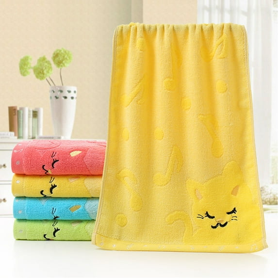 D-GROEE 2PACK Bamboo Fiber Soft Towels for Kids Quick Dry Ultra Absorbent Super Soft Cute Cat Musical Note Towel Bath Shower Towel