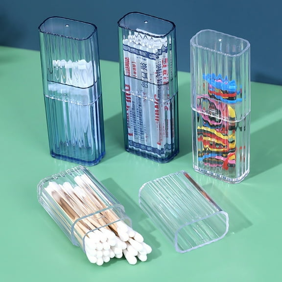 FOULEZRE 2PACK Toothpick Dispenser - Transparent Plastic Holder Storage Canister Travel Jar for Cotton Swab