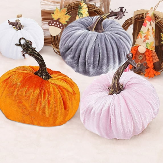 D-GROEE 2PCS Artificial Pumpkins Velvet Pumpkins Fall Harvest Halloween Decorations Holiday Table Decor Farmhouse Decorations for Home