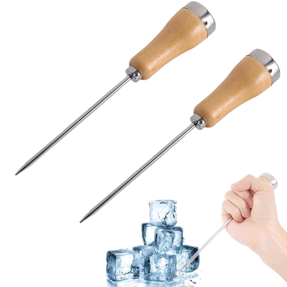2 Pack 9Ice Picks,Sturdy Stainless Steel Ice Picks For Breaking Ice with  Safety Cover,Non-slip Wooden Handle For Kitchen,Bars,Bartender,Camping