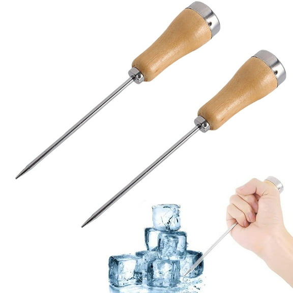 D-GROEE 2PCS Ice Picks Stainless Steel Ice Pick with Safety Wooden Handle,Ice Breaking Accessories for Kitchen,Bar,Restaurant