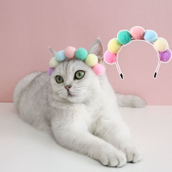 D-GROEE 2PCS Pet Headgear Mini Ball Design Ultra-Light Friendly to Skin Vivid Color Easy-wearing Dress Up Polyester Pet Cat Hair Hoop Party Decoration Headdress Pet Supplies