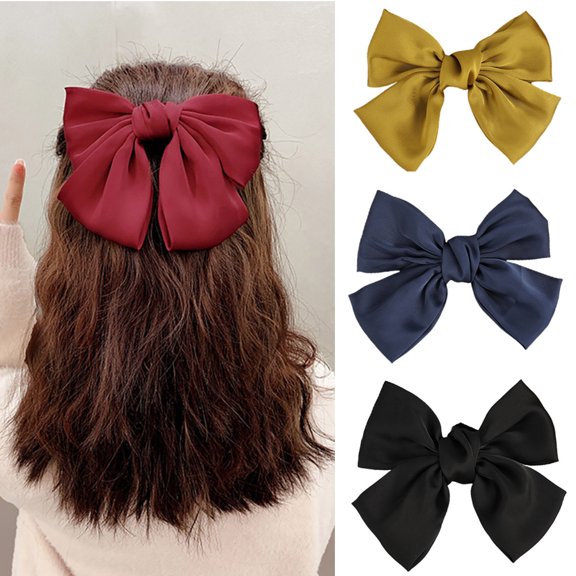 D-GROEE 2PCS Sweet Hair Bow Clips, Big Bow Clip French Style Hair Bows Barrette Adult Solid Color Hair Accessories for Girl and Women