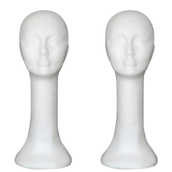 D-GROEE 2Pack Foam Female Human Head Long Neck Mannequin Manikin Display Head Wig Hat Stand White Foams Stand Model