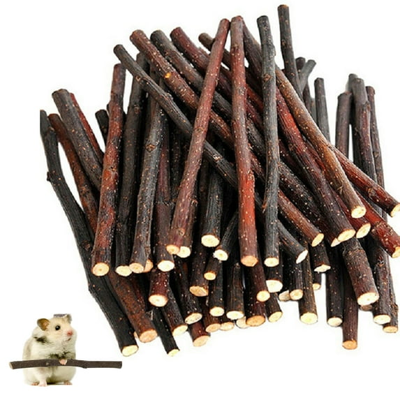 D-GROEE 2Pack Natural Apple Sticks Small Animals Molar Wood Treats Toys Chinchilla Guinea Pig Hamster Rabbit Gerbil Parrot Bunny and Small Animals Chew Stick Toys Treats