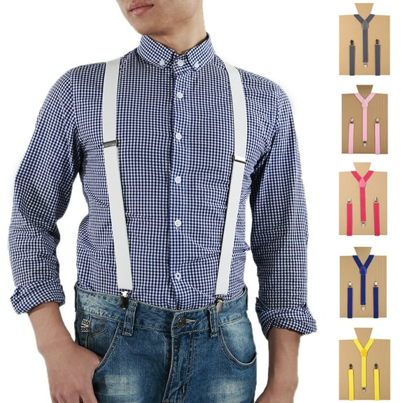 D-GROEE 2Pcs Adjustable Elastic Y Back Style Unisex Suspenders for Men and Women With Strong Metal Clips