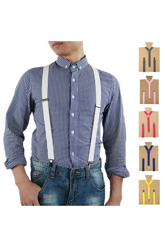 2Pcs Adjustable Elastic Y Back Style Unisex Suspenders for Men and Women With Strong Metal Clips