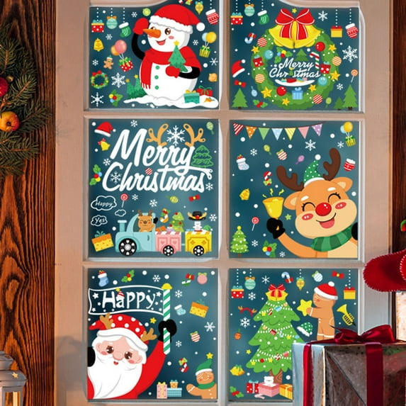 D-GROEE 2Pcs Christmas Window Clings Snowman Window Decals Christmas Window Stickers for Kids Christmas Snowflake Holiday Decorations for Window Xmas Party Decorations Clings