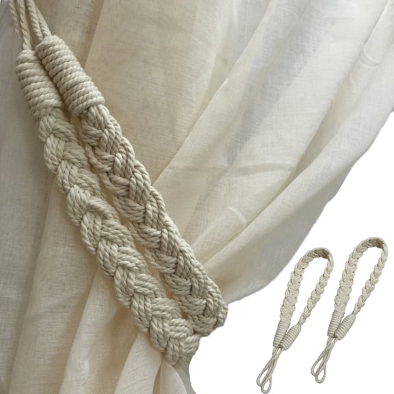 D-GROEE 2Pcs Curtain Rope Tiebacks, Cotton Woven Twist Knotted Curtain Tie-Backs Knitted Knot Braided Decorative Drapes Holdbacks for Window Curtain Accessories