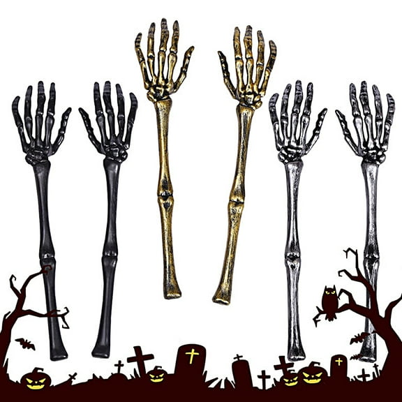 D-GROEE 2Pcs Realistic Looking Skeleton Arm Stakes Plastic Skeleton Hands for Halloween Props Decorations