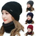 thumbnail image 1 of D-GROEE 2Pcs/Set Winter Beanie Hat Scarf Set Plush Lined Warm Knit Skull Cap and Scarf for Men Women, 1 of 7