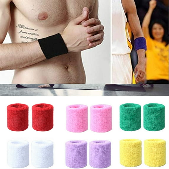 D-GROEE 2Pcs Wrist Sweatbands Cotton Terry Cloth Wristbands Wrist Protector for Men and Women Athletic Sweat Bands for Sports Tennis Gym Basketball