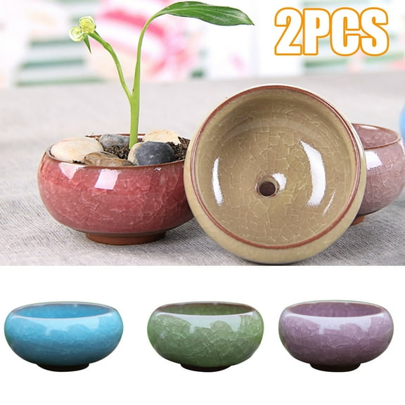 D-GROEE 2Pcs/set Ceramic Bonsai Pot,Cactus pots, Mini Ceramic Succulent Pot,Ceramic Plant Pot for Succulent Plant