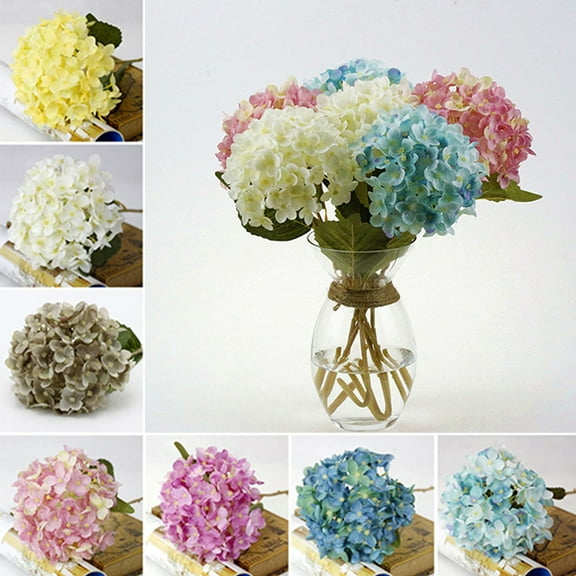 D-GROEE 3 Bouquet Fake Flowers Large Plants Artificial Silk Hydrangea Bush Wildflower Bouquet Rich Green Large Leaves Wedding Party Office Home Indoor Outdoor Decorations