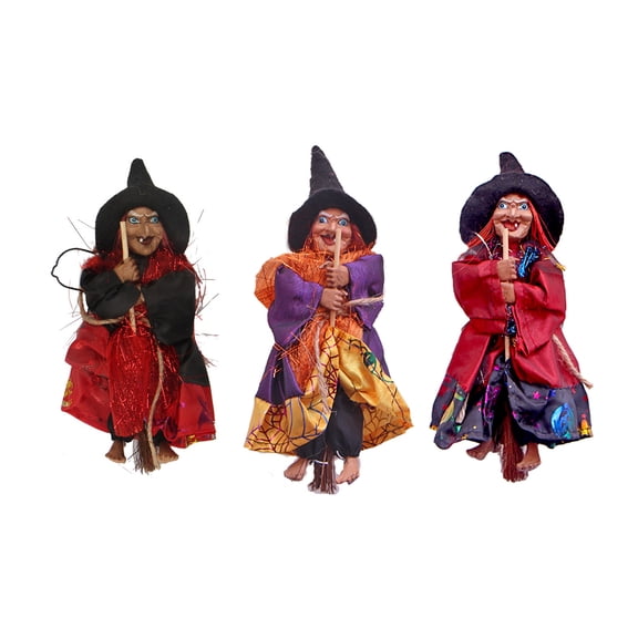 D-GROEE 3PCS Hanging Witch Halloween Decorations, Scary Facial Expressions Hanging Witch for Halloween Outdoor Decorations