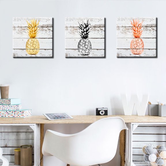 D-GROEE 3Pack Abstract Still Life Canvas Painting Colorful Pineapple Tropical Food Picture for Bar Kitchen Living Room Office Bathroom home Decor