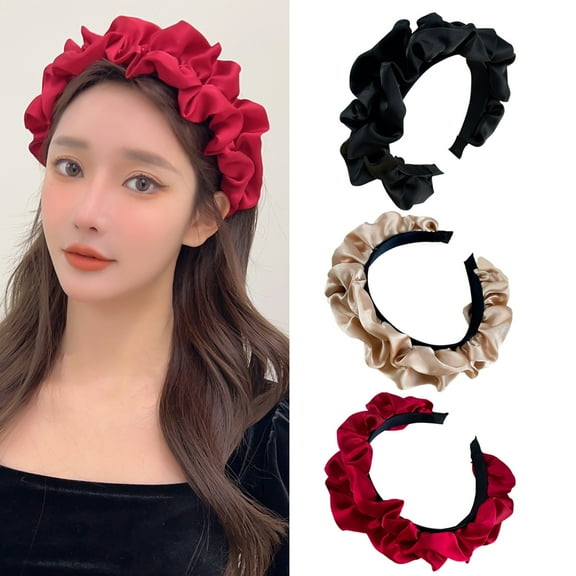 D-GROEE 3Pcs Headbands for Women Girls Wide Pleated Satin Head Bands for Women's Hair Thick Headband