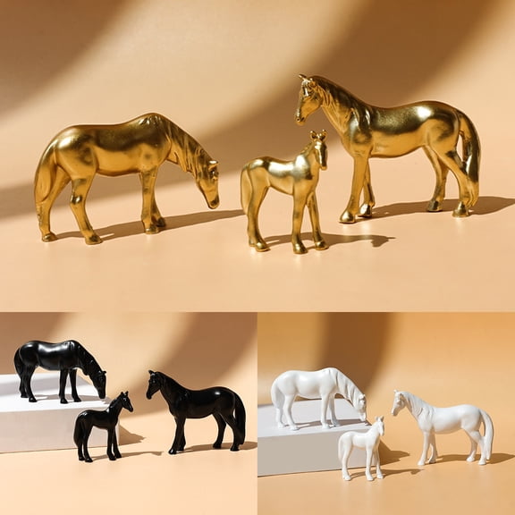 D-GROEE 3Pcs/Set Horse Figurine Creative Realistic Appearance Synthetic Resin Nordic Style Miniature Horse Sculpture Desktop Ornament Home Decor