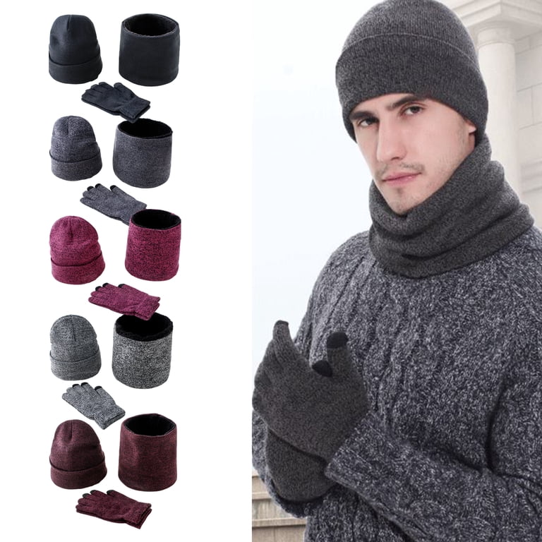 D-GROEE 3Pcs/Set Winter Beanie Hat Scarf Touchscreen Gloves  display picture 3