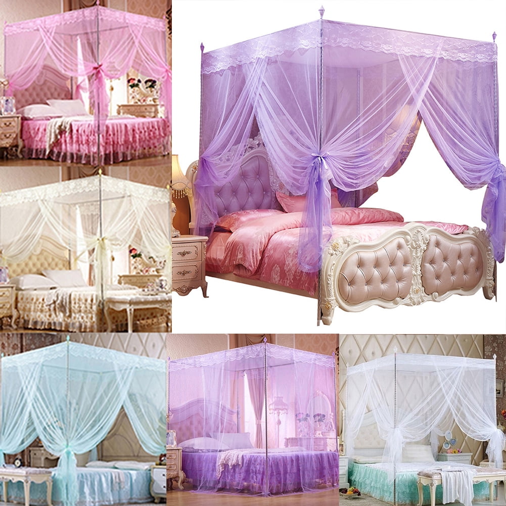 DGROEE 4 Corners Post Canopy Bed Curtains Cozy Drape Canopy Bed Frames