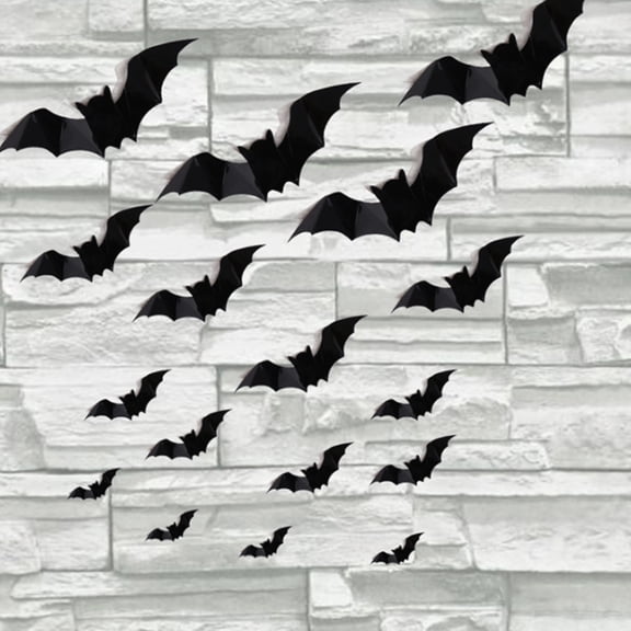 D-GROEE 4 Sets Halloween 3D Bats Decoration, PET 3D Decorative Scary Bats Wall Decal Wall Sticker for DIY Home Bathroom Indoor Hallowmas Decoration Party Supplies