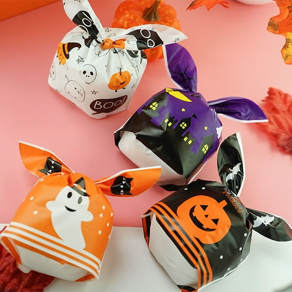 D-GROEE 48Pcs/Bag Halloween Treat Bags, Halloween PE Candy Bags for Trick-or-Treating, Halloween Goodie Bags, Halloween Gift Candy Bags for Party Favor Supplies