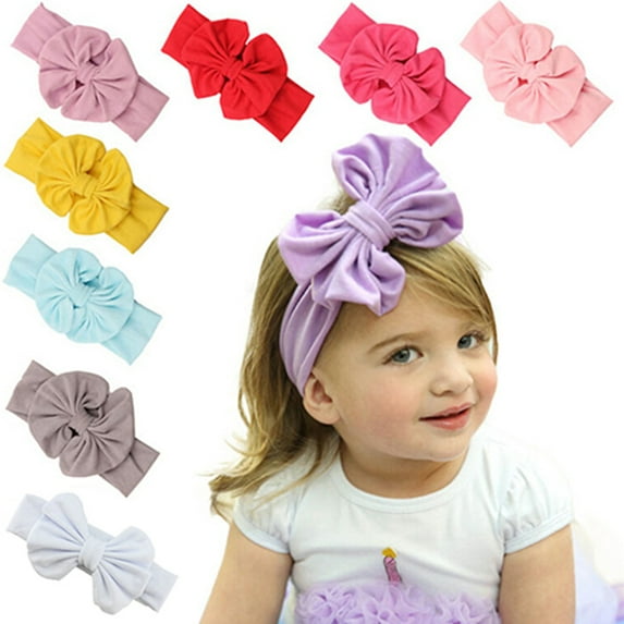 D-GROEE 4PCS Stretchy Soft Knot Baby Girl Headbands with Big Bows Head Wrap For Newborn Baby Girls Infant Toddlers Kids
