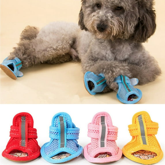 D-GROEE 4Pcs Mesh Dog Shoes Pet Boots, Breathable Dog Shoes for Small Doggy, Pet Sandals with Anti-Slip Rubber Sole , Durable Pet Paw Protector for Hot Pavement