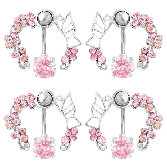 D-GROEE 4Pcs Surgical Steel Clear Rhinestone Butterfly Belly Barbell Button Eyebrow Bar Ring Barbell Body Piercing